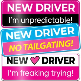 3-Pack HEY-OKEY New Driver Magnet for Car – Metal Only (Not for Plastic/Aluminum) – Funny Pink Please Be Patient Reflective Magnetic Bumper Sticker – Removable Rookie Safety Signs – 10 x 3.5 in