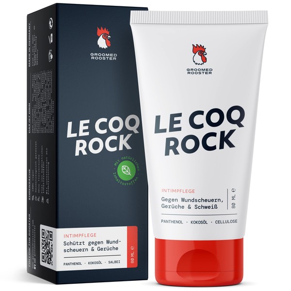 Groomed Rooster "Le Coq Rock" intimate deodorant cream for men against chafing, sweat and unpleasant odours in the intimate area, 80 ml, made in Germany