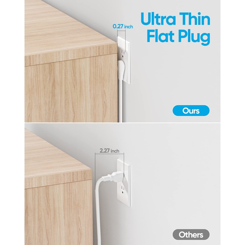 Short Extension Cord 1ft - Olcorife Flat Plug Power Strip