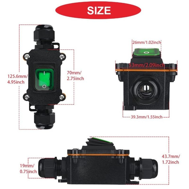 Meskliu Waterproof Inline Cord Switch - DPST DC 16A-24V, 20A-12V