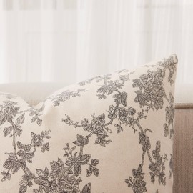 YZJZEDS 100% Cotton French Pastoral Throw Pillow Covers Set of 2, 22x22 Inch Black Farmhouse Decorative Cushion Covers for Sofa Bed Living Room Home Decor