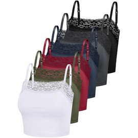 Bencailor 6 Pcs Women's Lace Camisole Spaghetti Strap Bralettes Crop Tops Half Cami Bandeau Tank (White, Red, Black,3X-Large)