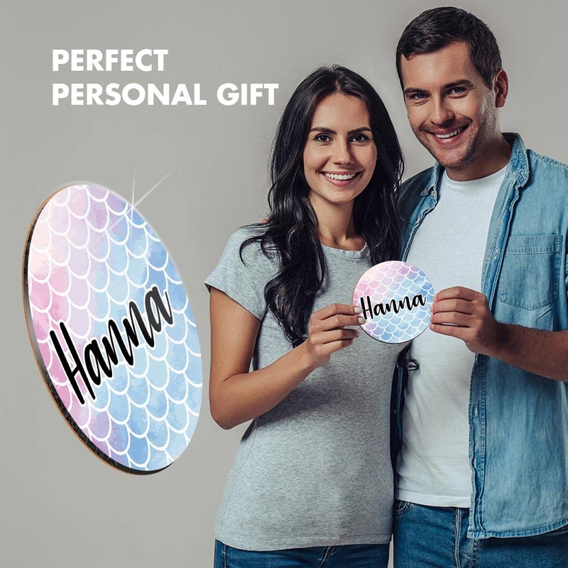 1 x Round Coaster - Name Hanna Mermaid Scales Fish
