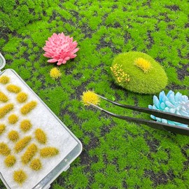 Attuslla 78 Static Grass Static 2 Size Static Grass Tuft Yellow Grass Tufts Miniature Shrubs Bushes for Miniature Tabletop Model Railway Off-Road Construction