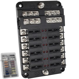Autoxbert 12-Way Fuse Blade Box Holder LED Block Indicator 12V Auto Marine 32V Waterproof