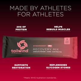 Tailwind Nutrition Recovery Mix, 20 Grams Complete Protein, Carbohydrates, and Electrolytes Powder Drink Mix for Post-Workout, Free of Gluten, Soy, and Dairy, Vegan, 12 Servings, Strawberry