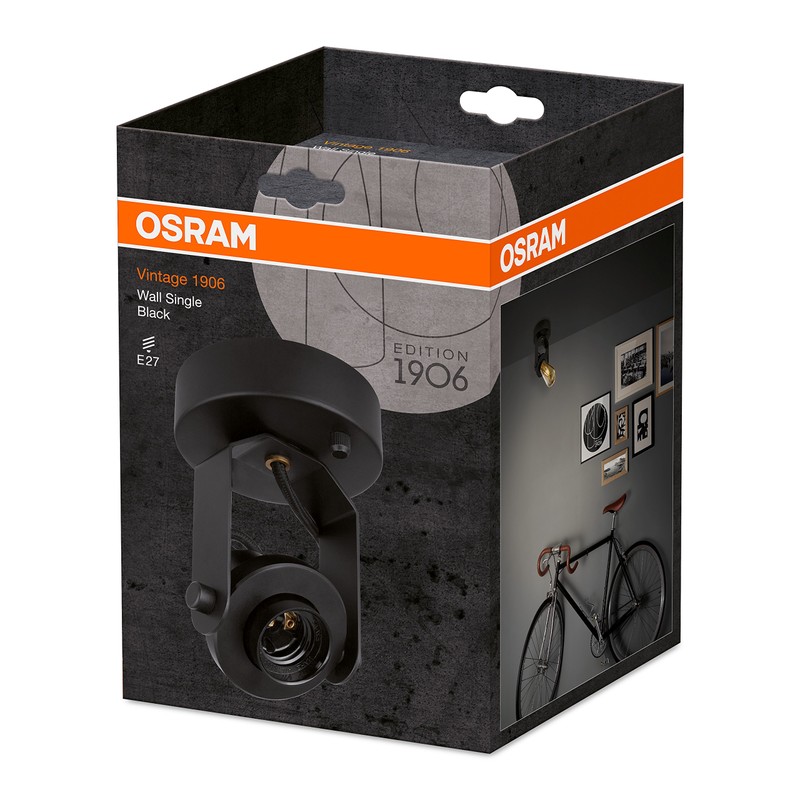 OSRAM 1906 Single Wall Spotlight, Aluminium, Black