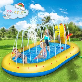 LQTTEK Inflatable Sprinkler Pool for Kids, Cute Dinosaur Kiddie Pool, 3-in-1 Backyard Splash Pad Swimming Outdoor Water Toys for Toddlers