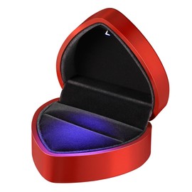 VOSAREA LED Ring Box Wedding Heart Shape Velvet Ring Box Wedding Ring Box Jewellery Ring Gift Box for Marriage Proposal Engagement Valentine's Day (Red)