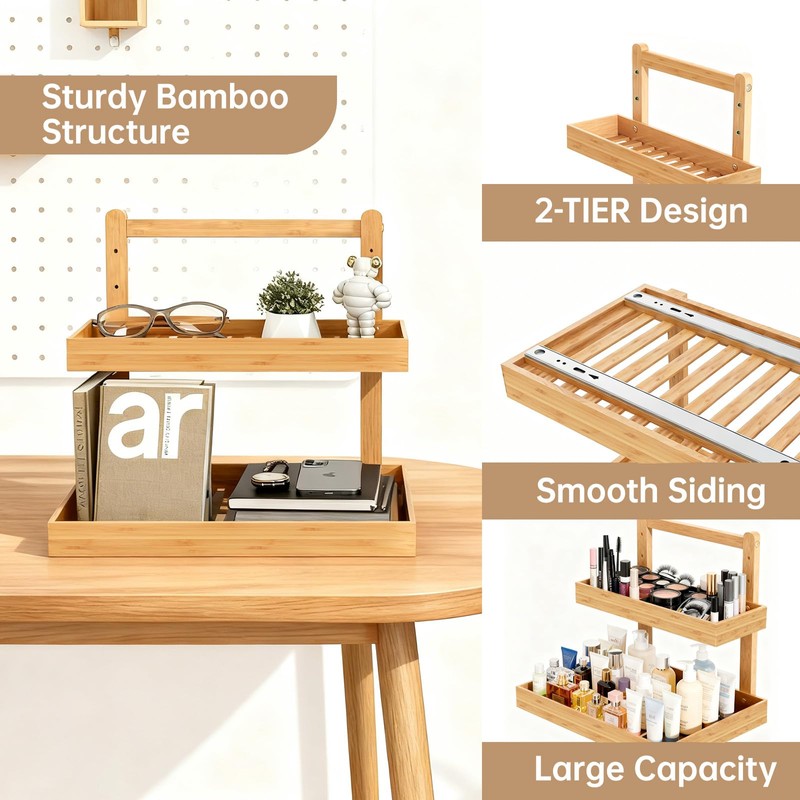 Bamboo Undersink Organizer Storage - 2-Tier Cabinet Shelf with Adjustable