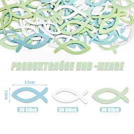 130 Stück Holzfische Deko Set, Konfirmation Deko und Kommunion Deko aus Holz (Hellblau/Weiß/Grünapfel), Handbemalte Holzfiguren für Tischdekoration, Taufe und Feste, Umweltfreundliche Festtagsdeko