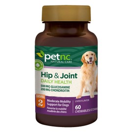 Petnc Level-2 Hip & Joint Health Supplement for Adult Dogs (60 Count), 500mg Glucosamine, 200mg Chondroitin, 50mg MSM, & 6mg Hyaluronic Acid, Includes Vitamin C & Manganese, Liver Flavor