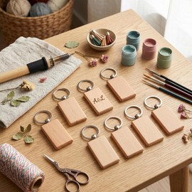 10 Piezas Llavero de Madera en,Sin Acabar, Suave y Duradero Kit DIY para Pintar o Grabar, Manualidades y Regalos Personalizados