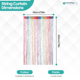 Trimming Shop Glitter String Curtains Polyester Fly Screen Room Divider Fringe Panel Spaghetti Tassel Curtain Decorative Divider for Doorway, Windows & Event Decoration, 200cm x 100cm, Multi