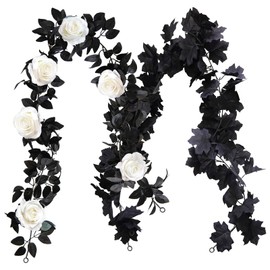 Kainonnan 2Pcs Rose Garland 5.74 ft Rose Vines Flower Garland with Eucalyptus Leaf Vines for Table Room Party Office Indoor Outdoor Decor (White 2)