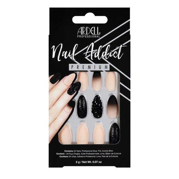 Ardell Nail Addict Premium Artificial Nail Set, Black Stud & Pink Ombre