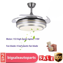 42" Retractable Ceiling Fan Lamp Dimmable LED Chandelier w/ Light Remote Control