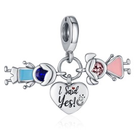 KEQ Charms for Bracelets 925 Sterling Silver Dream Catcher Butterfly Clouds and Raindrop charm Wedding Pink Car beads Pendant Jewelry for Women (Wedding I Said Yes)