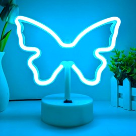 VIFULIN Butterfly Neon Sign - Iceblue LED Neon Light for Girls Bedroom Decor, Butterfly Lamp Gifts for Teen, USB/Battery Operated Aesthetic Night Light with Base for Birthday Christmas Desk Table