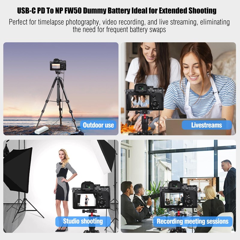 F1TP USB-C PD to NP-FW50 ZV-E10 Dummy Battery Continuous Power
