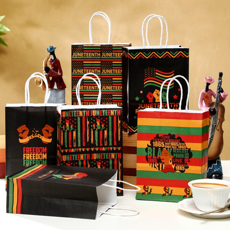 Kosiz 24 Pcs Happy Juneteenth Party Favor Bags Paper Black