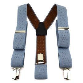 TigerTie Unisex Y-Shaped Braces with 3 Extra-Strong Clips, Colour with Polka Dots, High-Quality Workmanship, Width 35 mm - Dove blue brown