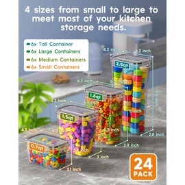 Airtight Food Storage Containers with Lids, 24 PCS Kitchen and Pantry Organization Canisters, BPA-Free, PVC-Free, Food-grade Plastic Leak-proof Jars for Cereal, Flour, Sugar, Extra 24 Labels & Marker
