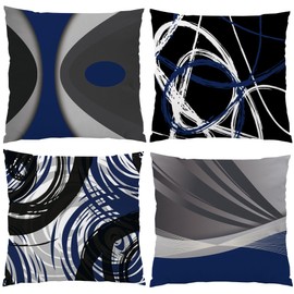 EZVING Throw Pillow Covers for Couch 18x18 Set of 4,Sofa Pillow Covers 18x18 Set of 4,Black Dark Blue and Grey Modern Decorative Velvet Cushion Cover Zipper for Bedroom Sofa Living Room 18 x 18 Inch