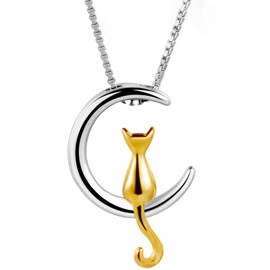 Collar de plata s925 luna gato, Collar con colgante de gato y luna, Collares de gato para mujeres, regalos de San Valentín, Día de la Madre, Navidad y cumpleaños para mujeres, incluida caja de regalo