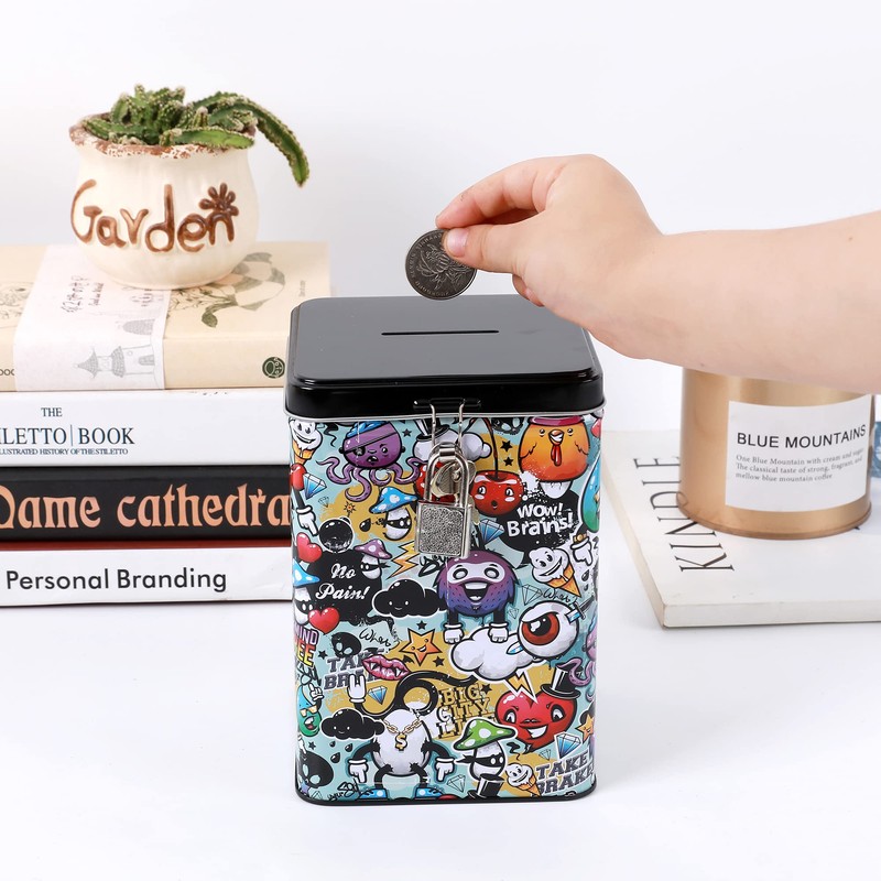 I-TOTAL® Funny Money Box with Padlock and Key Metal Money