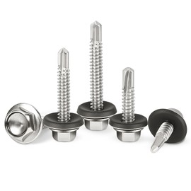 Lakada Plumber Screws with Sealing Washer, 120 Pieces, 4.8 x 16 mm, Stainless Steel Tapping Screws, Trapezoidal Sheet Metal Screws, Self-Drilling Screws