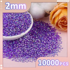 10000Pcs 2mm Resin Jelly Rhinestones with 2Pcs 10ml B7000 Jewelry Glue for Crafting, Dark Purple AB Flatback Gems, Bedazzling Crystal Bulk for DIY Crafts Clothing Tumblers Shoes Nail Art Fabric