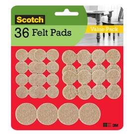 Scotch Felt Pads, Felt Furniture Pads for Protecting Hardwood Floors, Beige, Multi-Pack, 16-3/4 in., 16-1 in., 4-1.5 in., Round, 36 Pads Total
