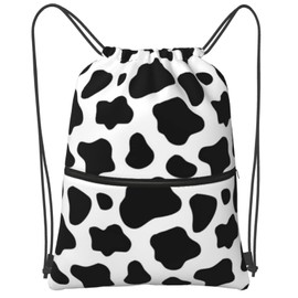 Famame Black And White Cow Print Drawstring Backpack String Bag Sackpack For Gym Shopping Beach Sport Yoga