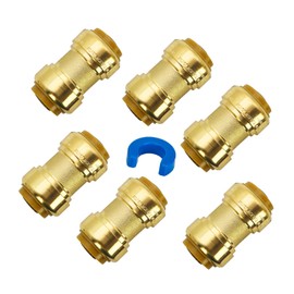 Z LTP43101 3/4" Plumbing Fittings, Pushfit Coupling Fittings 3/4 Inch, No Lead Brass Push Pex Fittings, Push to Connect Fittings for Pex, Copper, CPVC, with 1 Disconnect Clip, Pack of 6
