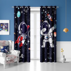 ONINUO Cute Astronaut Blackout Curtains for Girls Boy Home Decor, Space Cartoon Funny Spaceman Grommet Thermal Insulated Drapes Darkening Window Curtain for Bedroom Living Room, 42 x 45 Inch