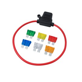 Inline Car Standard Blade Fuse Holder 12AWG Fuse Holder with Wire for Car Truck & 6 Fuses 5A 10A 15A 20A 25A 30A Red