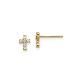 Jewelry Stores Network 14k Gold Cross Pendant Necklace for Men Women with White Gemstone Charm