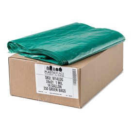 Plasticplace 12-16 Gallon Trash Bags │ 1.0 Mil │ Green Garbage Can Liners │ 24” x 31” (250 Count), W14LDG