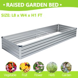 MGNO 2pcs 8x4x1FT Galvanized Raised Garden Bed-Outdoor Planter Box for Vegetables-Metal Garden Bed,Rectangle Planting Box for Herb,Flower