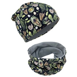 HECKBO Children's Beanie Hat & Scarf, Tube Scarf Set, for Girls and Boys, 95% Cotton, Autumn, Spring, Winter, T-rex