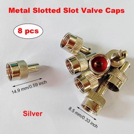 Tire Valve Stem Cap, 8 Pcs Metal Slotted Slot Valve Caps, Tire Valve Air Dust Cover Stem Cap Tyre Valve Caps, Valve Stem Covers Air-Proof Tire Caps Tire Dust Cap for Cars Trucks Bicycles (Silvery)
