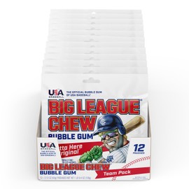 Big League Chew Big League Chew Outta Here Original Bubble Gum - Classic Ballpark Flavor | Perfect for Baseball Games, Teams, Concessions, Parties, and More | Pack of 12 Bags (2.12oz Each)