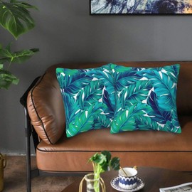 zhedongsj Tropical Leaves Blue Palm Leaf Green Throw Pillow Covers 18x18 in Set of 2 Modern Summer Decorative Farmhouse Home Decor Pillow case Cushion Cover for Living Room Cushion Sofa