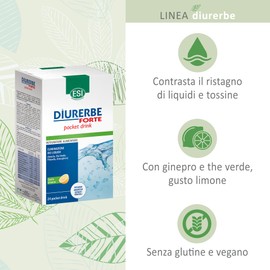 ESI - Diurerbe Forte, Integratore Alimentare a Base di Ginepro e Tè Verde, Favorisce la Diminuzione del Ristagno di Liquidi e Tossine nel Corpo, Senza Glutine e Vegano, Gusto Limone, 24 Pocket Drink