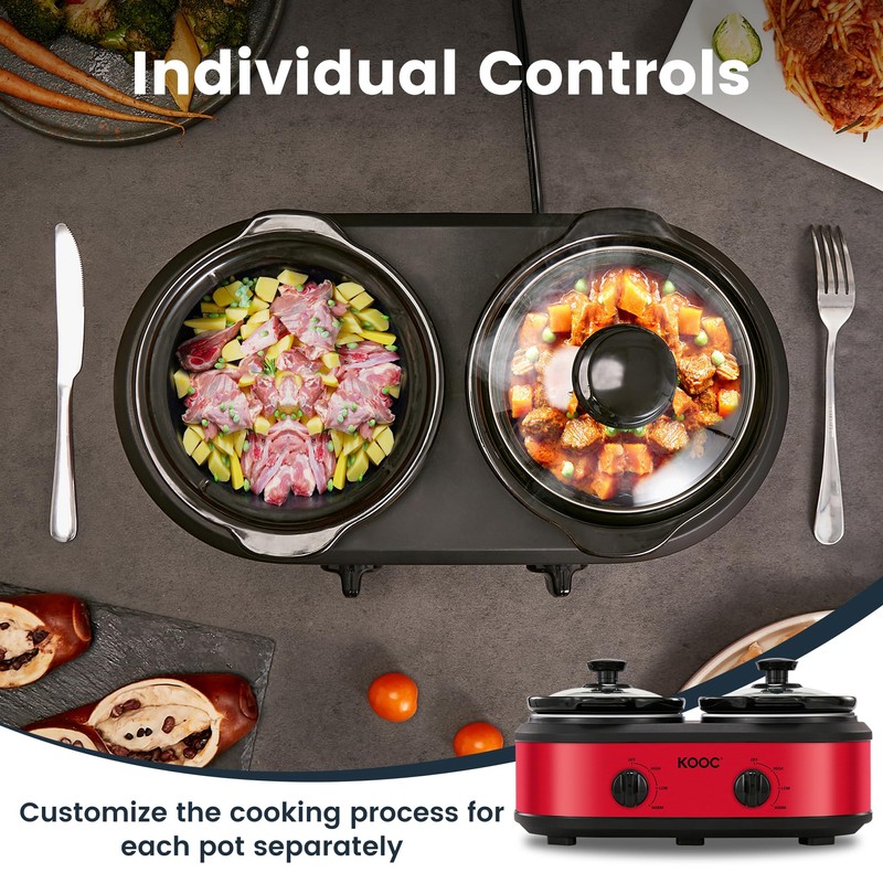 KOOC Double Small Slow Cooker, Buffet Server and Warmer, 2