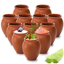 Kingrol Mexican Cantaritos de Barro Pottery Shot Glasses, 2 oz, Set of 12, Mini Clay Cups for Tequila, Margaritas, Mojitos