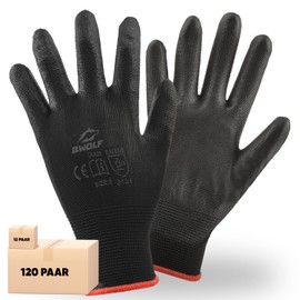 BWOLF Penguin Men's Work Gloves, Women's Gloves, Non-Slip Assembly Gloves, Seamless for Repairs, Fine Work, Automotive Industry, Car Service (8 (12 Pairs), Black)