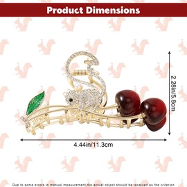 AEGYPIUS Cherry Hair Clip, 4.53 Inches Cherry Claw Clip Metal Hair Clips Rhinestone Hair Clips for Women, Cherry Hair Clips Metal Clips for Hair Cherry Hair Accessories Cherry Clip Sparkly Hair Clips