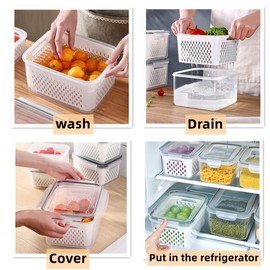Fruit Vegetable Storage Containers for Fridge,5 PCS Large Produce Saver Containers for Refrigerator Organizer Bins,Plutuus BPA free Plastic Produce Keepers with Lid & Colander for Salad Berry Lettuce